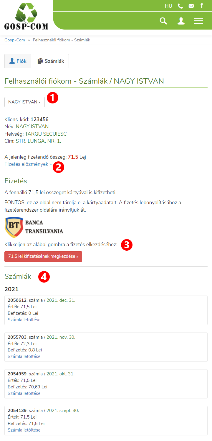 A számlák listája
