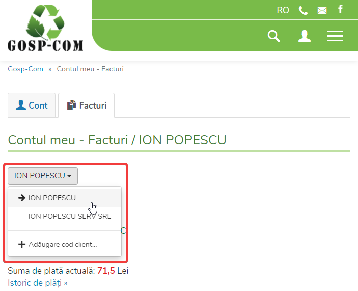 Schimbare client sau adăugare cod client